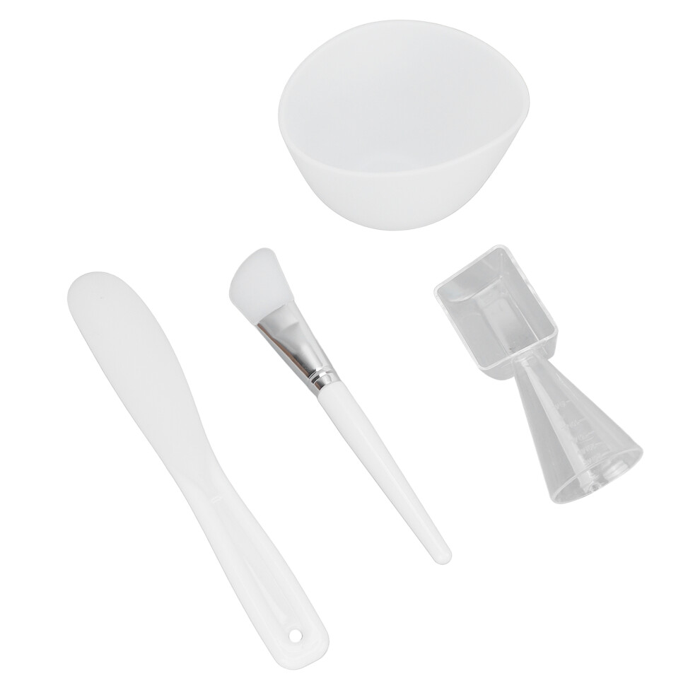 White 4Pcs Face Mask Bowl Set Measuring Spoon Spatula Silicone Brush Washable Skin Mask Applicator