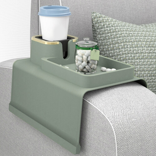 Portabicchiere verde in silicone e ferro per bracciolo del divano - 32 cm