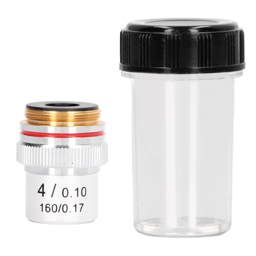 Objetivo de microscopio plateado 4X 4/0.10 20.2mm RMS 1
