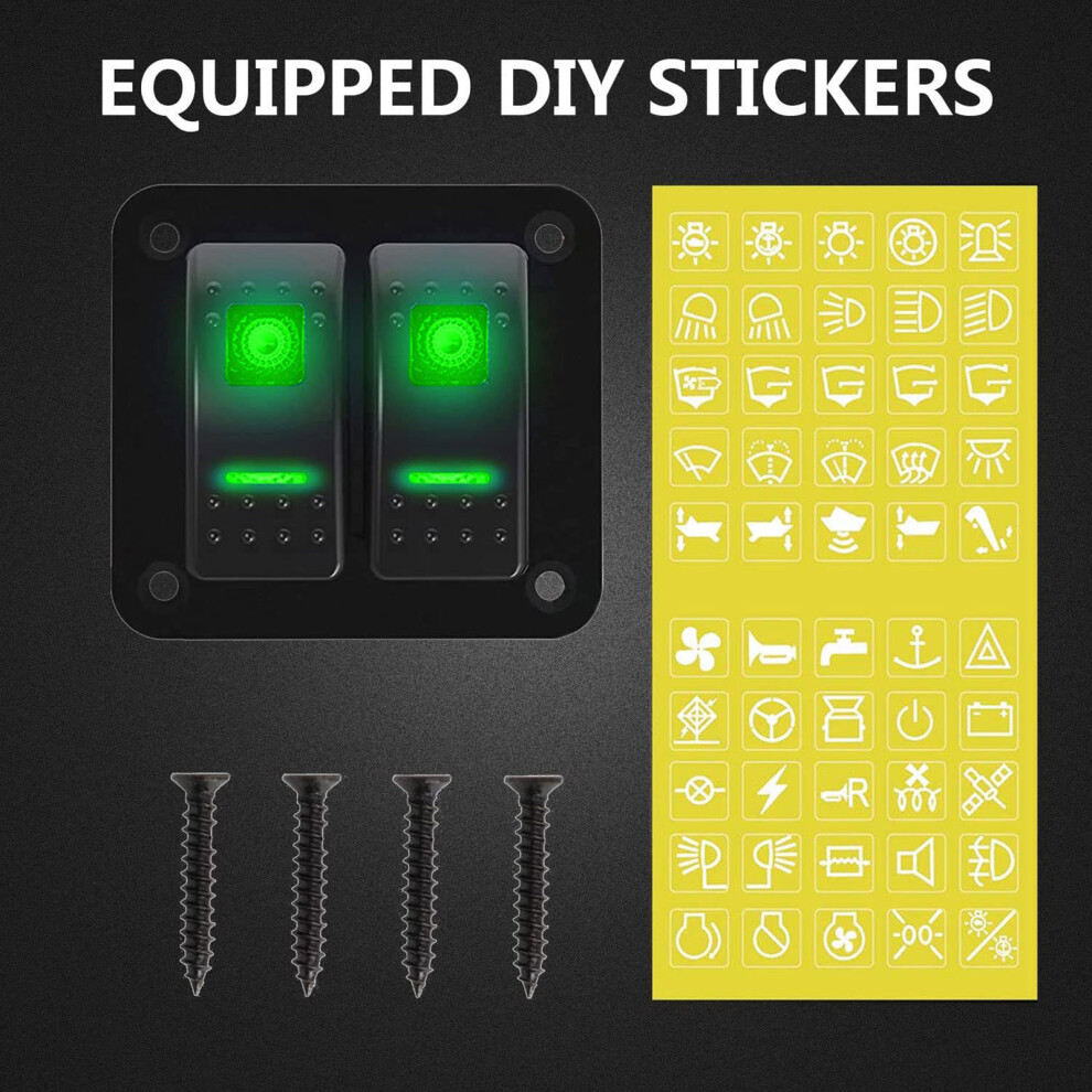 2 Gang Rocker Switch Panel 12Â24V Green Led Universal For Car Bus Truck Boat Sweeper Sprinkler Yacht 7621321552561