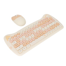 Cute Cat Shape 2.4G Wireless Keyboard and Mouse Colours Low Power Technology Wireless Keyboard Mouse Combo for Gaming Milk Tea Color