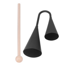 Campana agogo latino in metallo nero con bastone di legno strumento percussivo a due toni