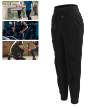 Pantaloni jogger casual da donna in poliestere neri con cordino taglia M