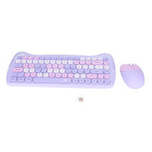 Cute Cat Shape 2.4G Wireless Keyboard and Mouse Colours Low Power Technology Wireless Keyboard Mouse Combo for Gaming Purple Mix