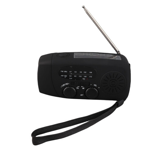 Radio solar de manivela negro 1200mAh 12.8x6x4.5cm 1