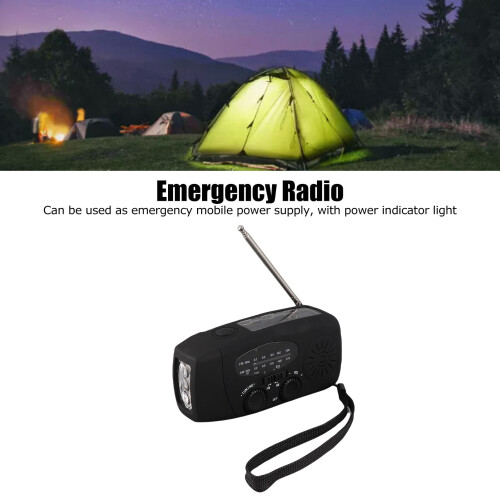 Radio solar de manivela negro 1200mAh 12.8x6x4.5cm 2