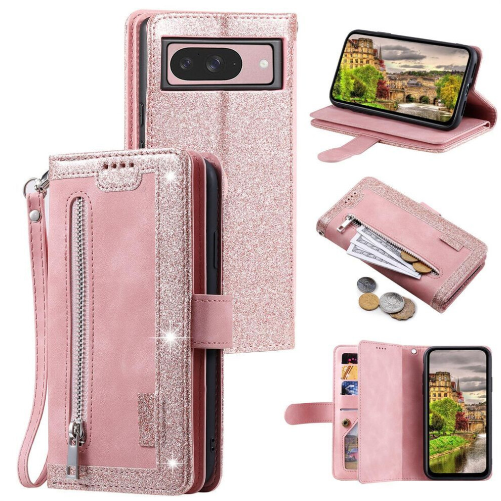 (as the picture, Rose Gold) For Google Pixel 10 Pro/pixel 10 Case Pu Leather Phone Cover With Zipper Wallet 9 Card Slots
