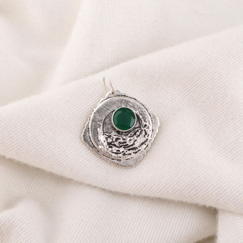 Green Onyx Pendant Handmade Gemstone Jewelry, 925 Solid Sterling Silver Pendant Unique Design Jewelry