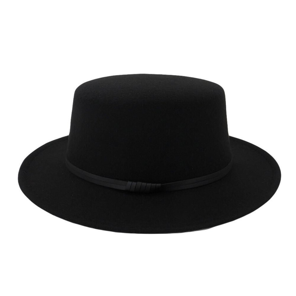 Unisex Wide  Wool Belt  Flat Top Fedora Hat Party Church  Hats Cap