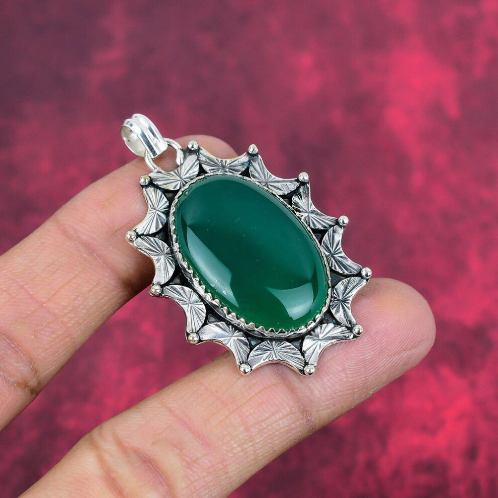 Green Jade 925 Solid Sterling Silver Pendant, Handmade Gemstone Pendant Jewelry, Gifts For Wife Brand New Pendant