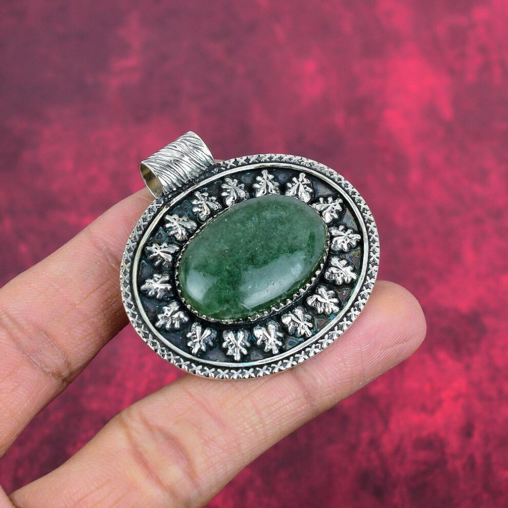 Green Jade 925 Solid Sterling Silver Pendant, Handmade Gemstone Pendant Jewelry, Gifts For Wife Brand New Pendant
