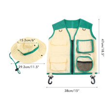 Costume da esploratore per bambini in 2 pezzi: gilet 18,5 pollici, cappello 11,5 pollici