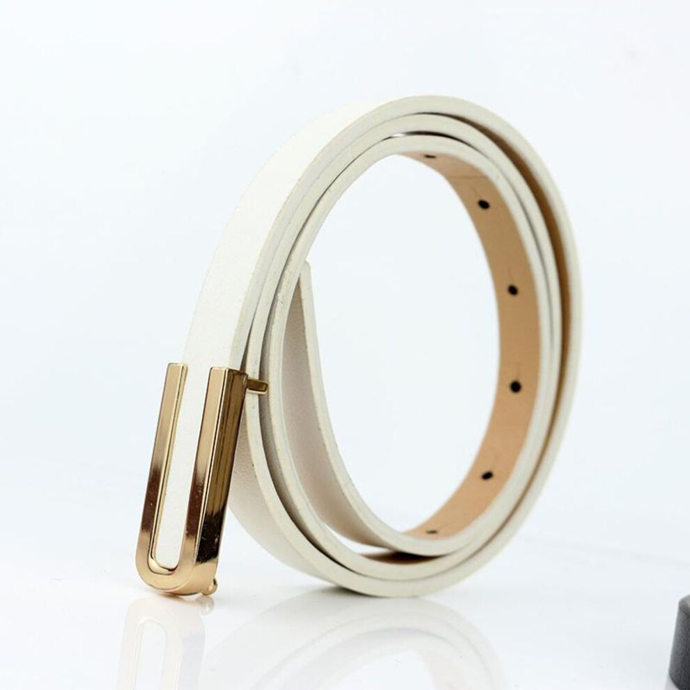 (white) Women Waist Belts Minimalist Pin Buckle Pu Leather Thin Belt Female Waistband For Jeans Dresses Pants