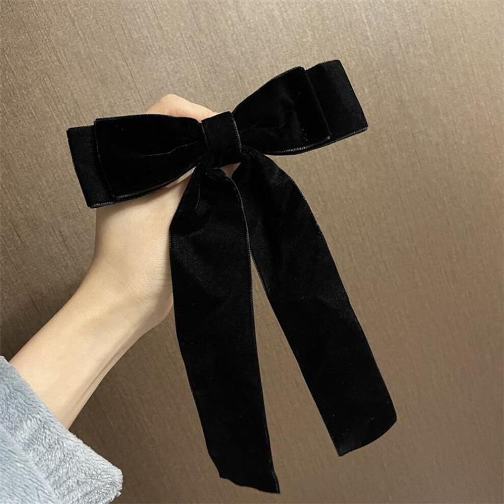 Unisex Black (Black) Vintage Velvet Bow Hairpins Barrettes For Women Girls Wedding Long Ribbon Korean Hair Clip Hairgrip Hair Accessories