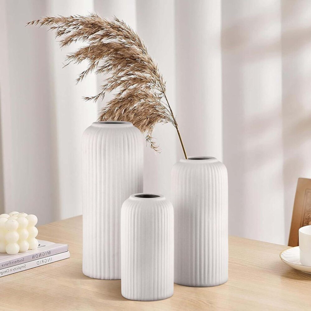 Ceramic 'white Flute Vase' 10 Inch - Set Of 3 | Decorative Flute Vase For Dried Flowers And Pampas Grass | Vases For Home Decor New