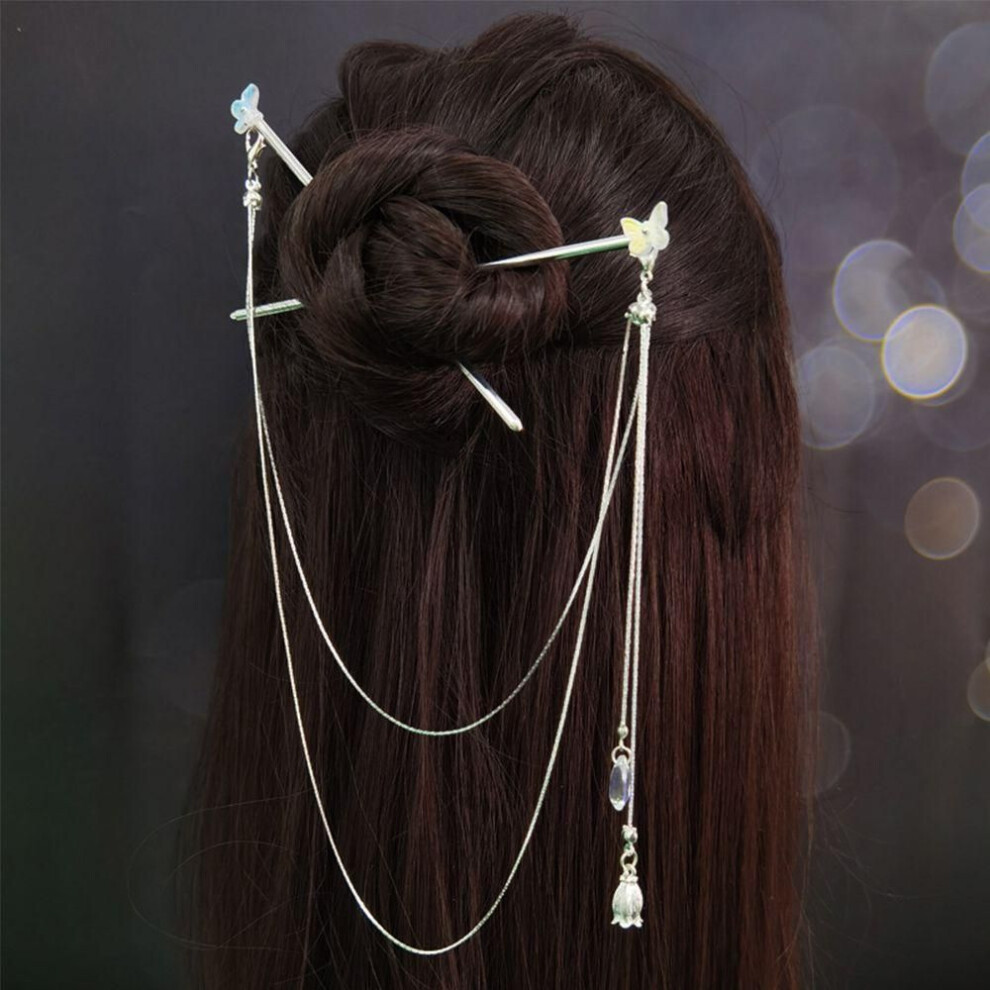 (Style 5) Gift Retro Hair Accessories Pearl Tassel Hair Fork Headdress Hair Sticks Double Strand Hairpins