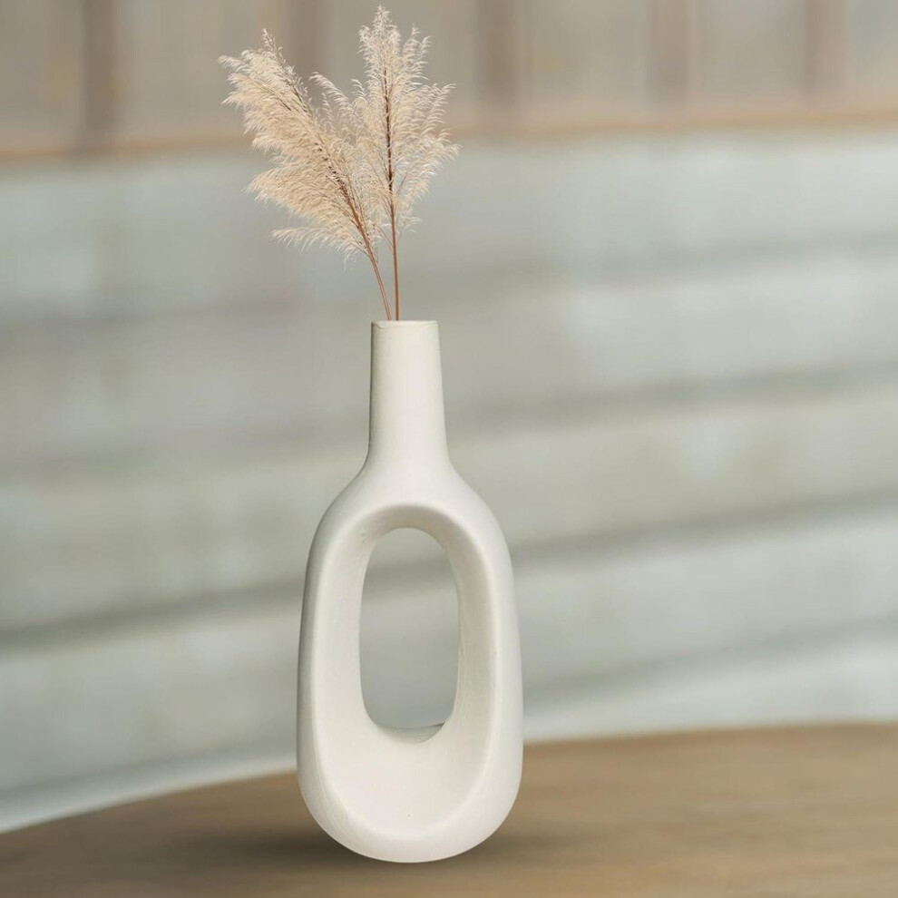 New Ceramic 'white Hollow Vase' 6 Inch - Set Of 1 | Decorative Round Vase For Dried Flowers And Pampas Grass | Vases For Home Decor