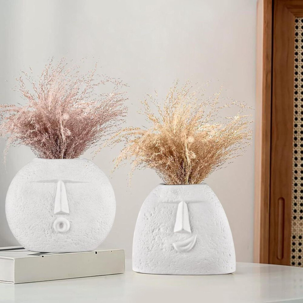 Ceramic White 'kiss Face Vase' | Vases For Home Decor Decorative Vase For Dried Flowers And Pampas Grass - Set Of 2 | Vases For Living Room New