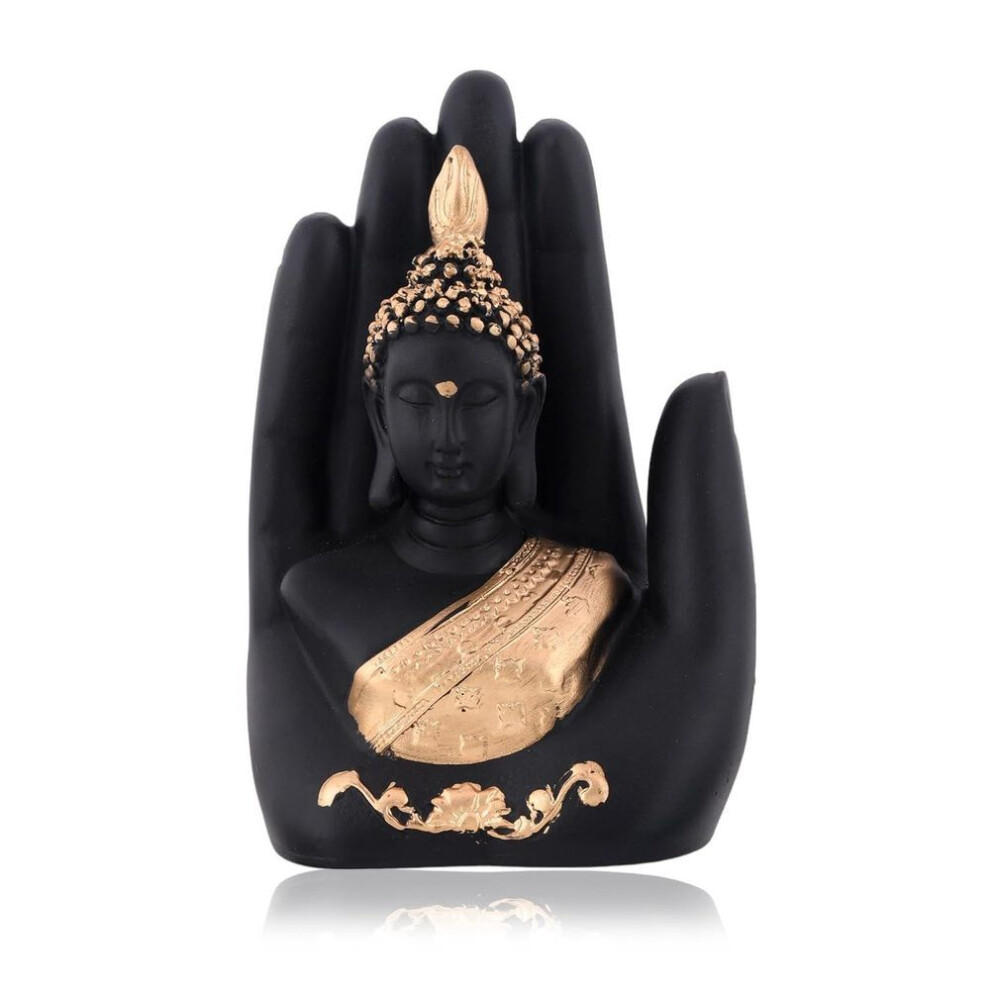 Golden Handcrafted Palm Buddha Idol For Home,office And Gifts - Palm Buddha Hand Statues For Living Room Mandir Pooja Room Living Room Diwali Decor