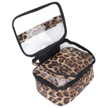 Neceser de PVC de doble capa con estampado de leopardo, grande