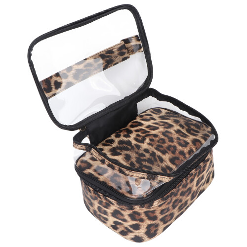Neceser de PVC de doble capa con estampado de leopardo, grande