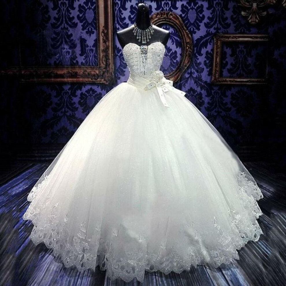 (as the picture, L) Sweetheart Lace Up Silver Lined A Line Sweep Train Charming Button Wedding Dress