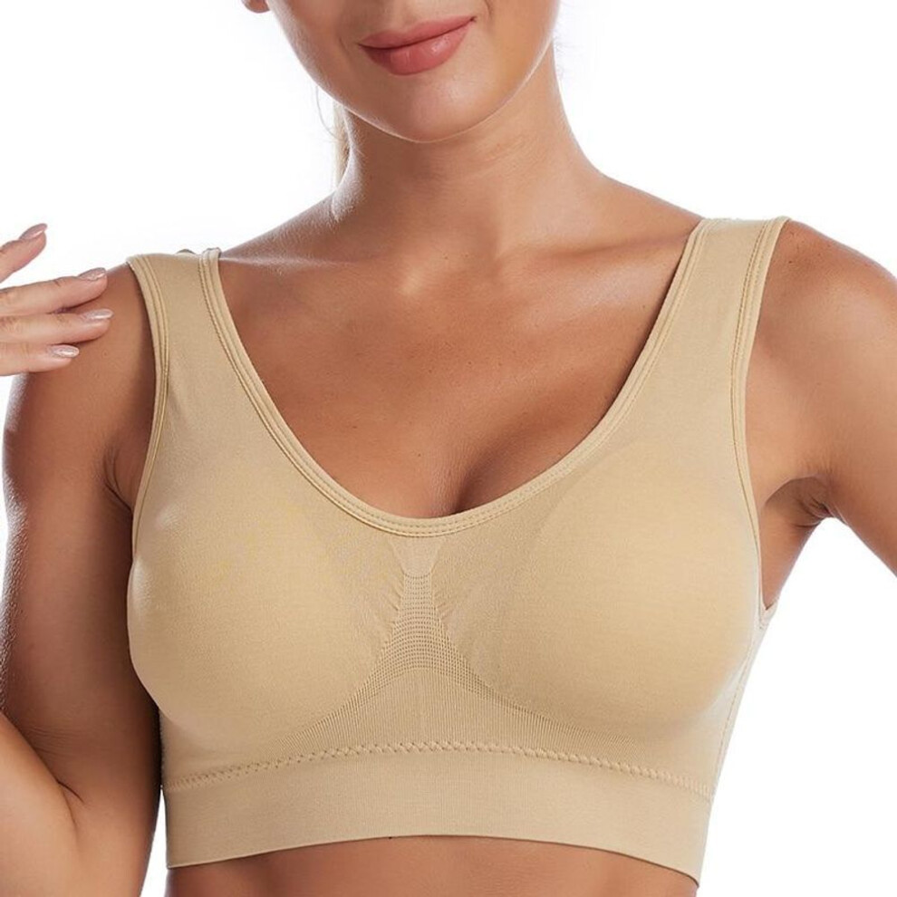 (beige, L) Sexy Women Bra Plus Size Seamless Breathable Brassiere Wire Free Bralette Underwear Comfortable Active Padded Brassiere Crop Top