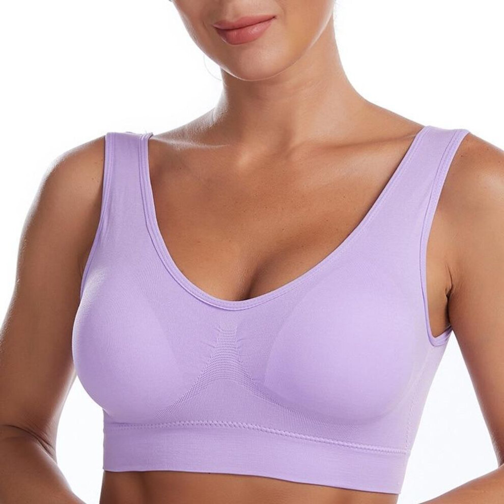 (lavender purple, L) Sexy Women Bra Plus Size Seamless Breathable Brassiere Wire Free Bralette Underwear Comfortable Active Padded Brassiere Crop Top