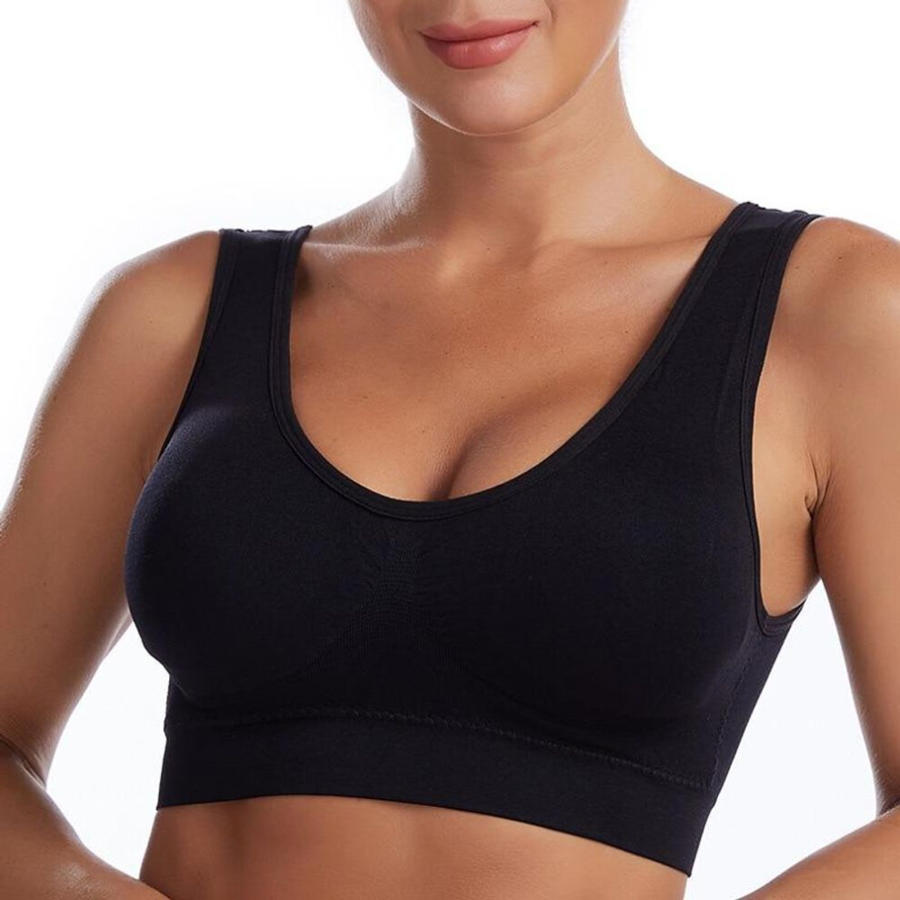 (black, 2XL) Sexy Women Bra Plus Size Seamless Breathable Brassiere Wire Free Bralette Underwear Comfortable Active Padded Brassiere Crop Top