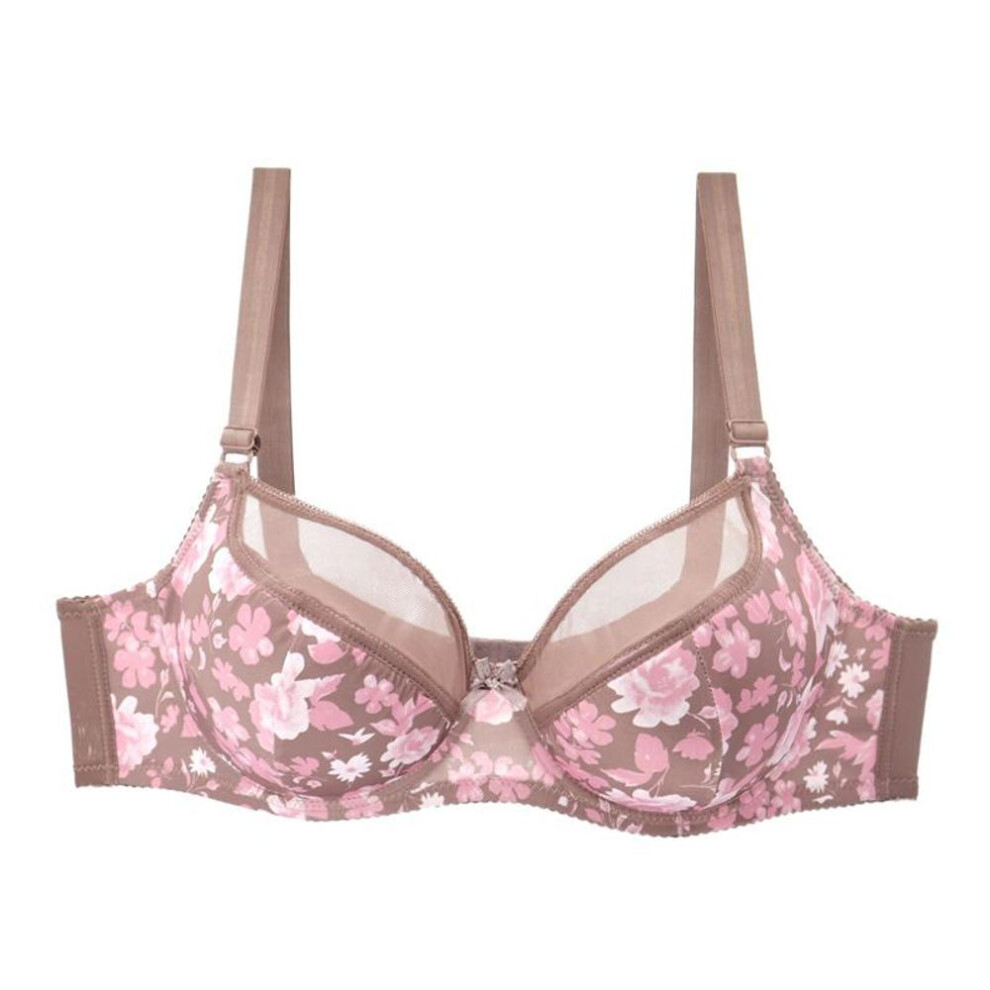 (tan, 110D) Bra For Women Plus Size 38d-48d Full Cup Minimizer Lingerie  Ink Floral Underwire Big Chest 85d-110d Brassiere