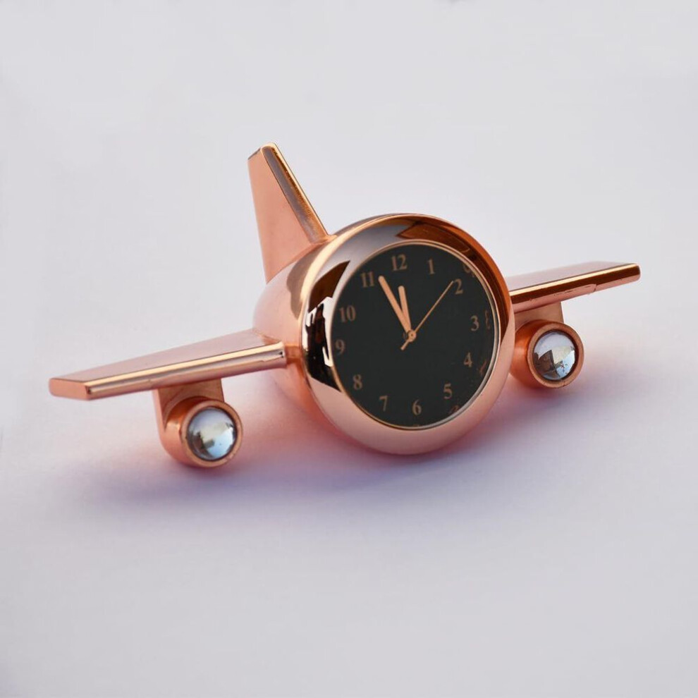 Aeroplane Table Clock Showpiece - Metal Airplane Clock For Office Desk, Study Table - Gift For Men, Women, Boys, Pilot, Airforce Person (copper)