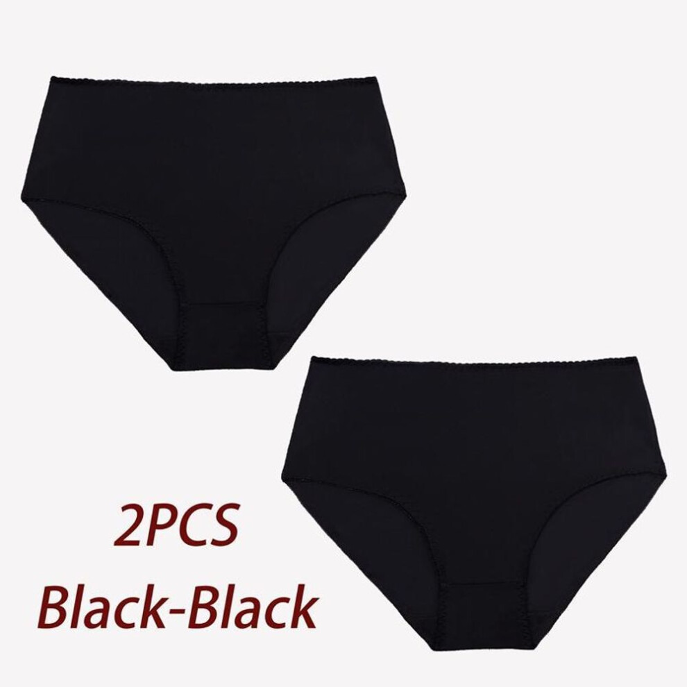 (black, L) 2pcs Women's Panty Breathable Ice Silk Plus Size Brief Seamless Underwear S M L