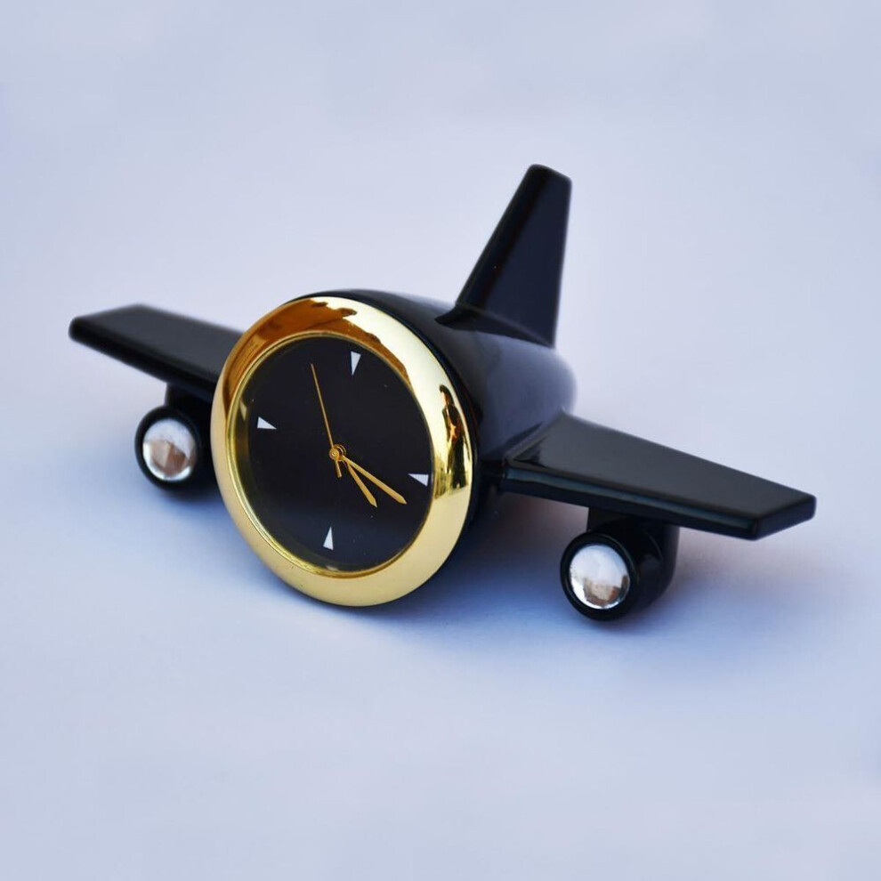Airplane Table Clock Showpiece - Aeroplane Clock For Office Desk, Study Table - Corporate Gift For Client, Employees, Men, Boys (black)