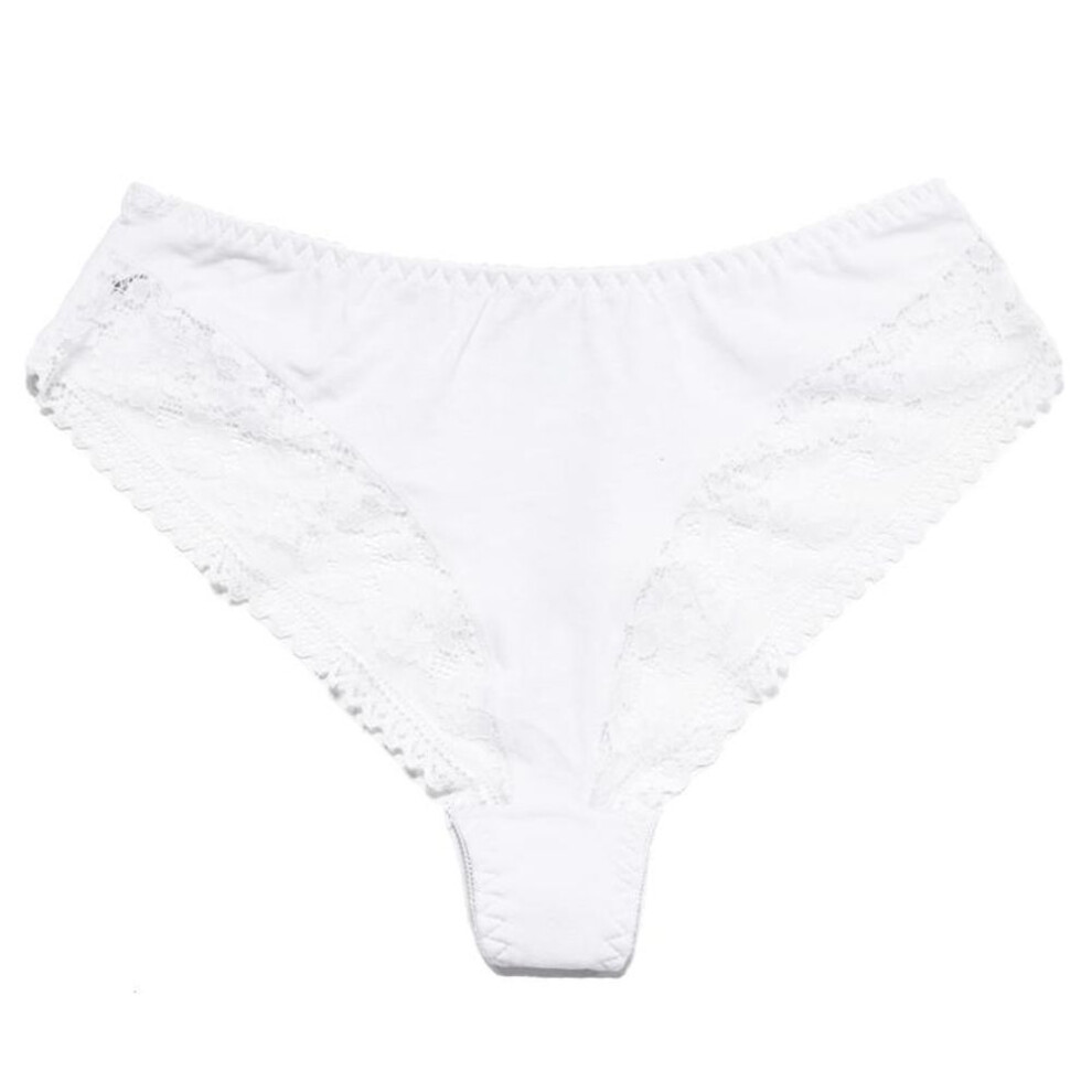 (white, 1XL) Pure Cotton Solid Color Lace String Briefs For Women Big Size L-5xl Femme Sexy Lingerie Mid-rise Thong Panty