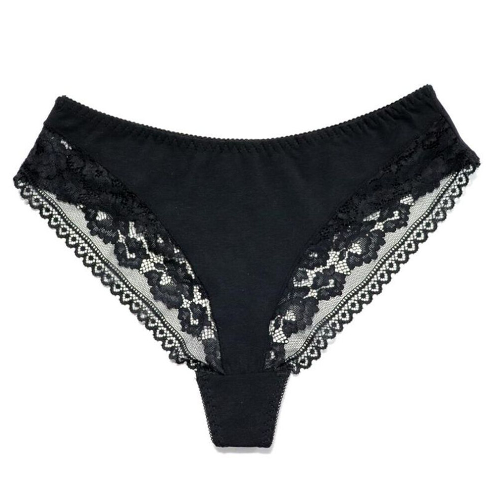 (black, 2XL) Pure Cotton Solid Color Lace String Briefs For Women Big Size L-5xl Femme Sexy Lingerie Mid-rise Thong Panty
