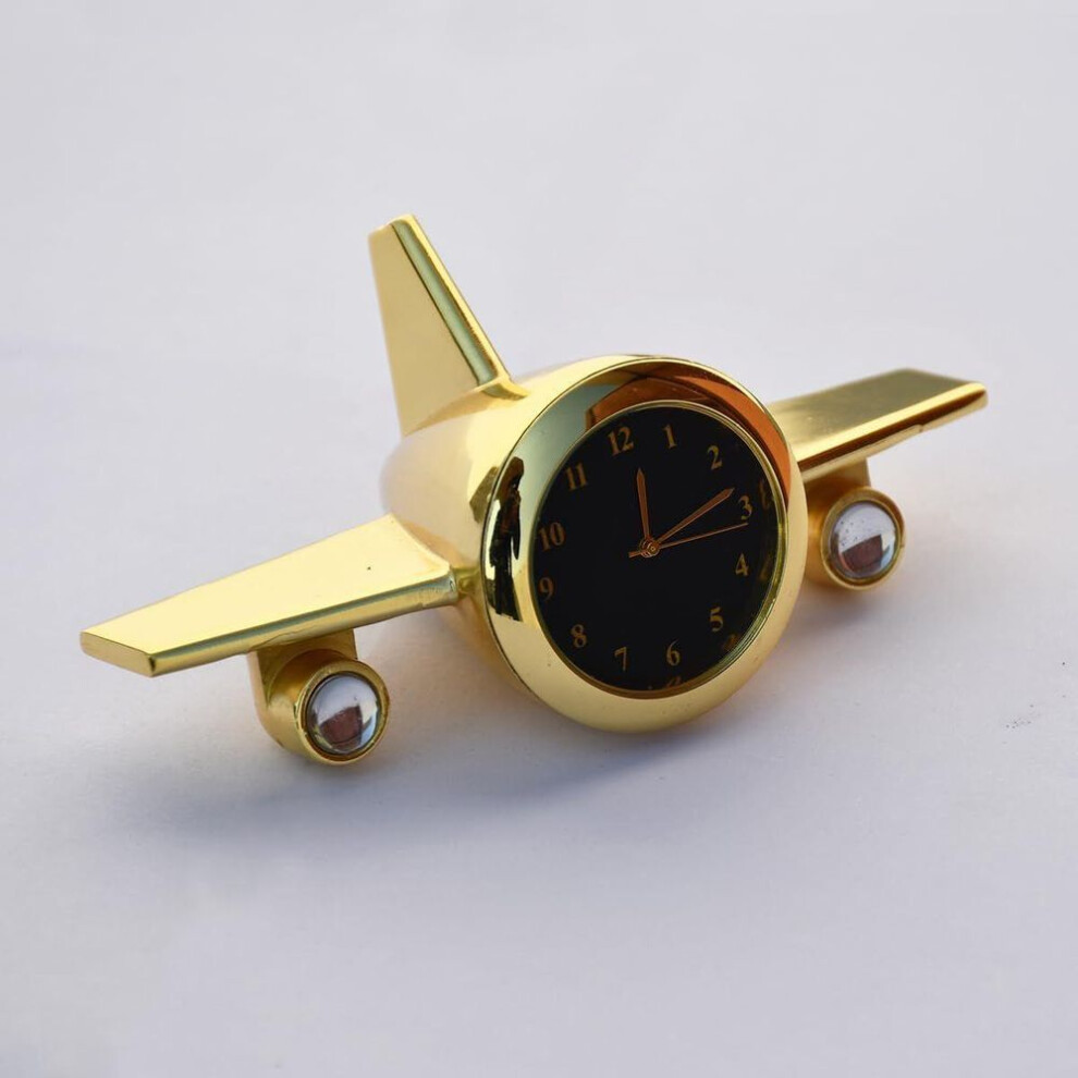 Airplane Table Clock Showpiece - Aeroplane Clock For Office Desk, Study Table - Corporate Gift For Client, Employees, Men, Boys (golden)