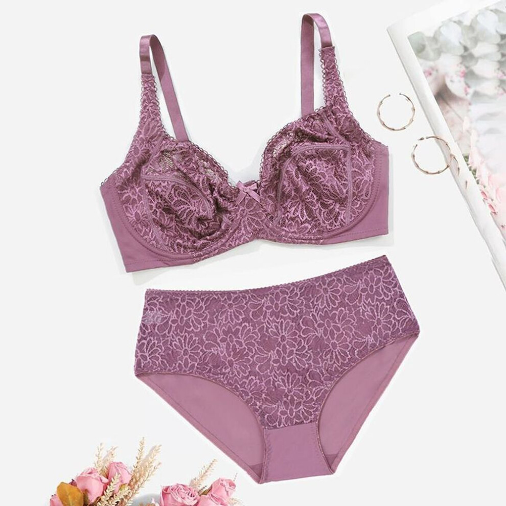 (pink, 95D) Women Plus Size Lingerie Set Sexy Lace Underwear Set Thin Unlined Wired Bra And Panty Set 38d-46d