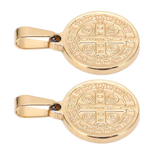 2 pendentifs Saint Benoît en acier inoxydable élégants, à double face