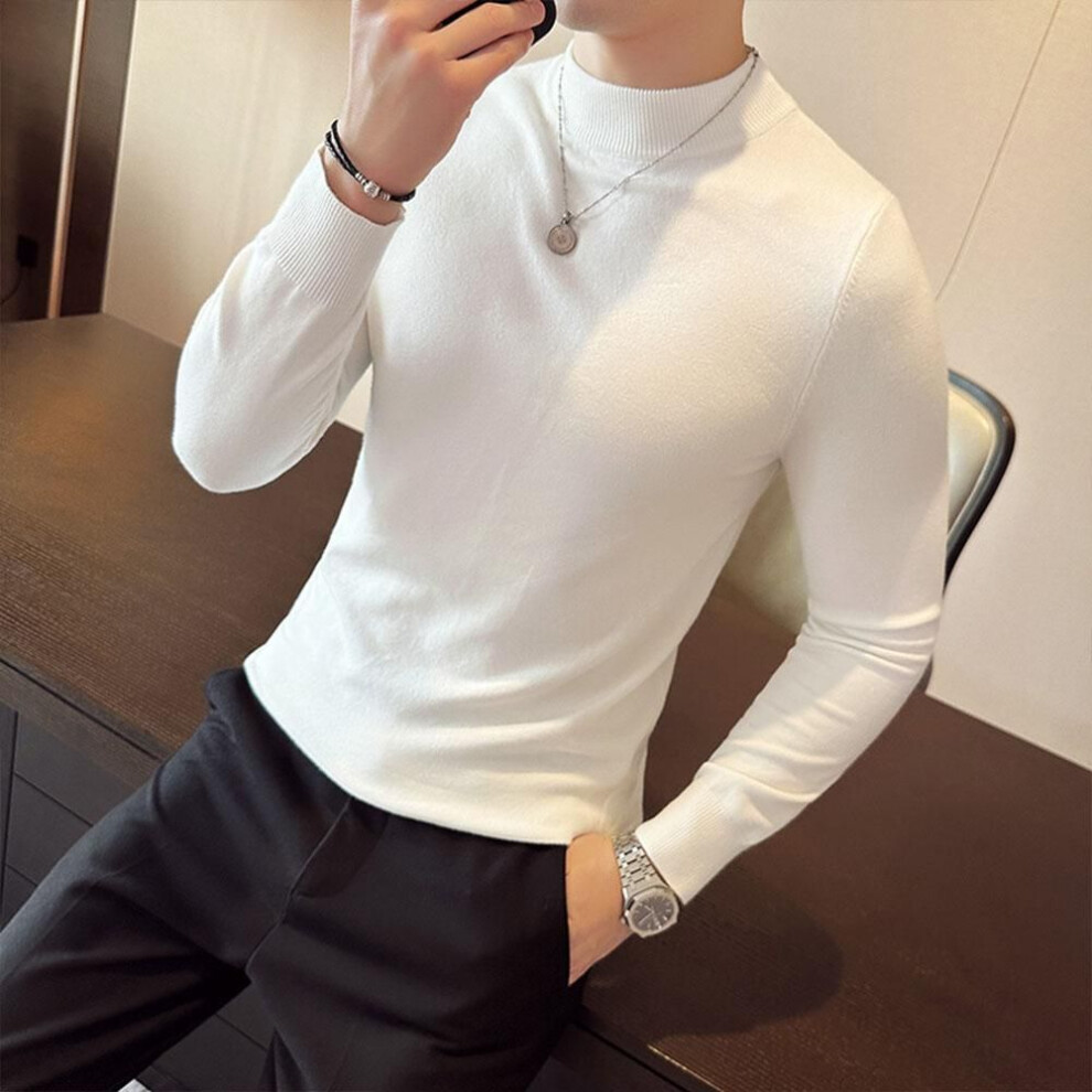 (white, XXL) Men's Pullovers Solid Color Half Turtleneck Casual Sweater Autumn Winter Fleece Warm Sweaters Male Men Clothing