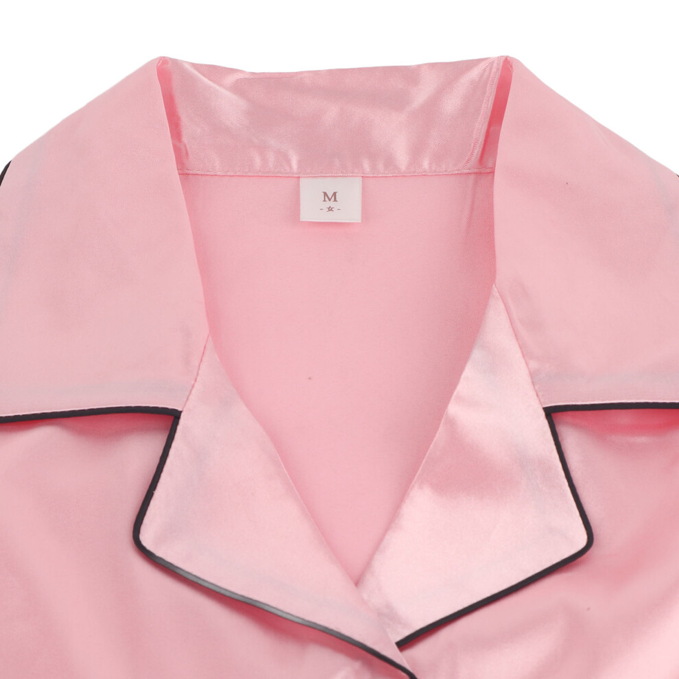 Emulation Silk Pajamas Long Sleeve Leisure Wear Pure Pink Breathable Comfortable for Home Sleeping