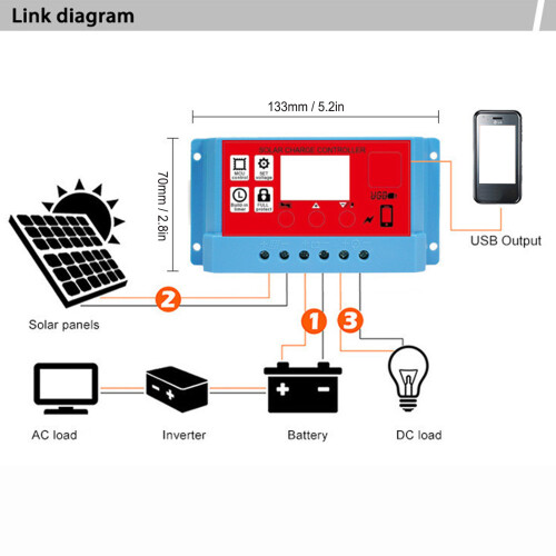 Régulateur de charge solaire PWM à 3 étapes 12V/24V 10A 2