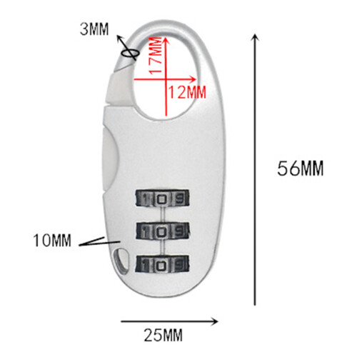 Mini lucchetto a 3 cifre, 20 g, 56  25  10 mm, argento 2