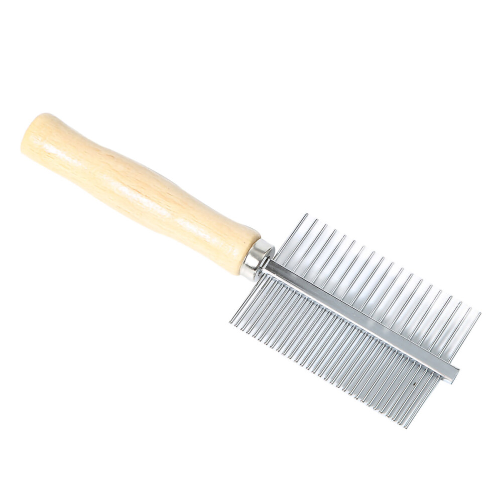 Pet Double Row Comb Multipurpose Wooden Handle Pet Grooming Comb for Dogs Cats Pets