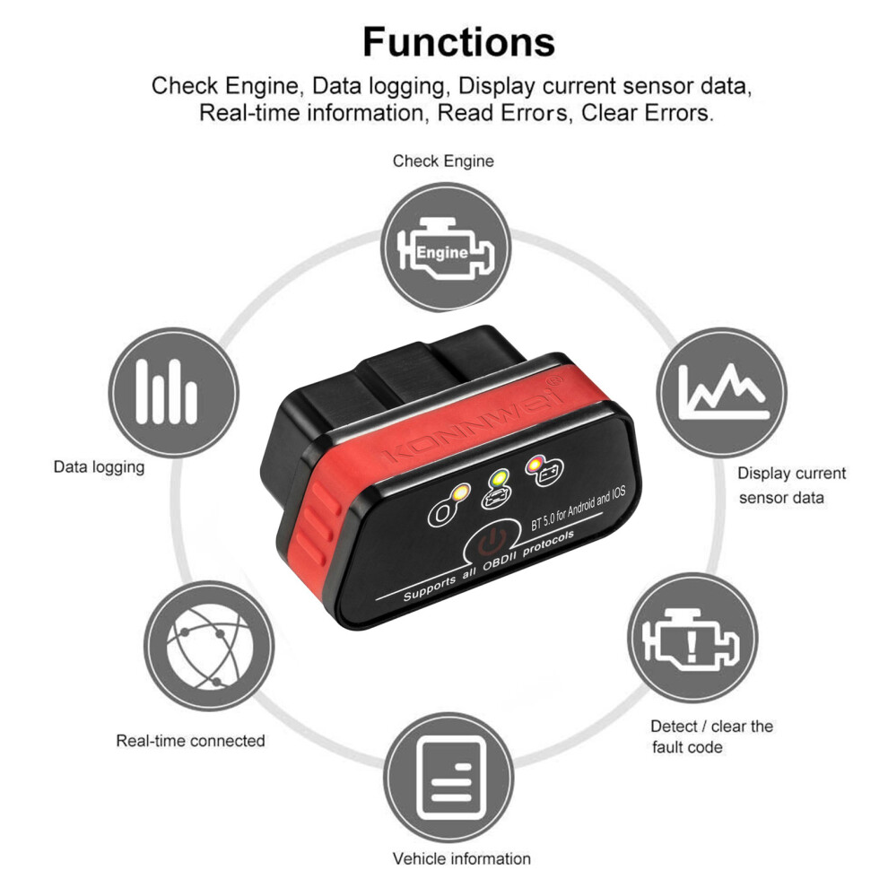Konnwei Kw902 Mini Bt 5.0 Wireless Obd-Ii Car Auto Diagnostic Scan Tools Car Detector Tester Scanner For Ios Android System 4641321598751