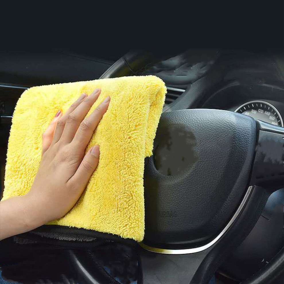 Grayish Double Sided Car Washing Towel Water Absorption Cleaning Cloth Professional Thicken Drying Towel30x60 Yellow 9391321600224