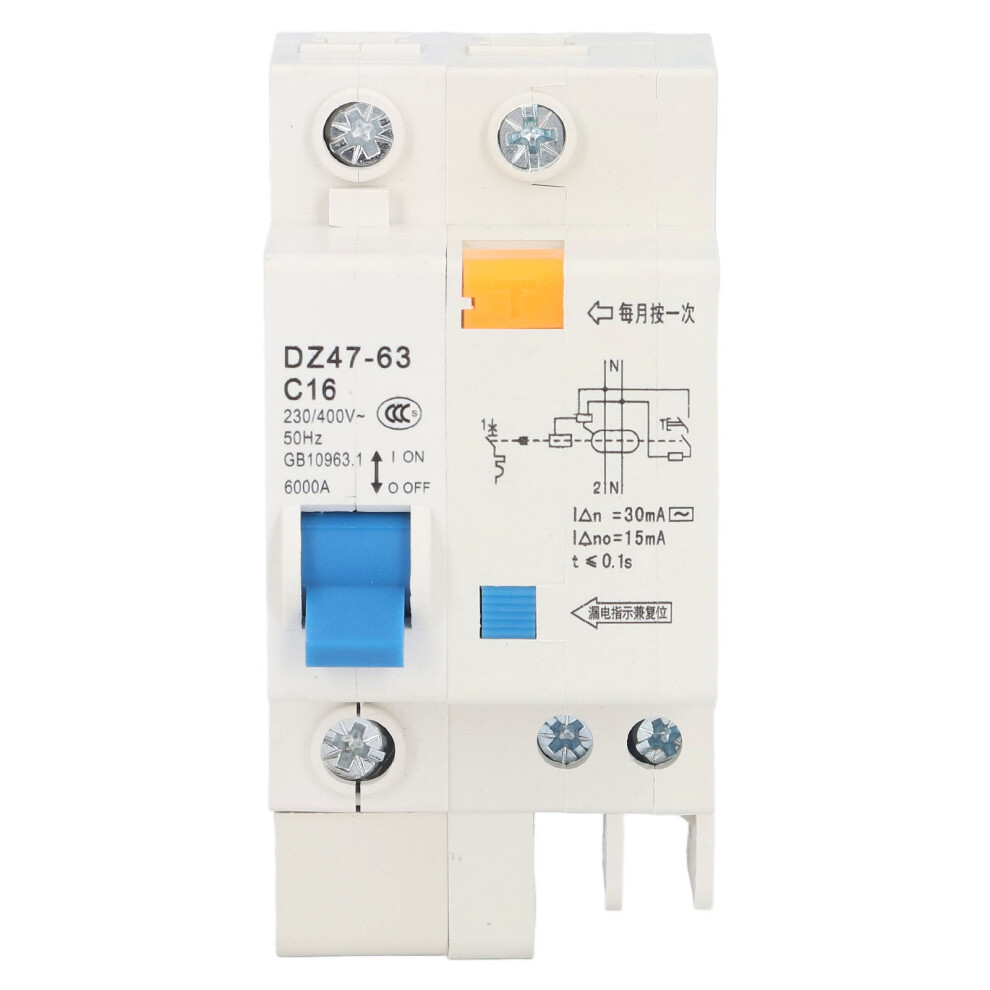 1P+N 16A Miniature Circuit Breaker Ground Fault Electricity Leakage Protection Switch 230V/400V 7891321602836