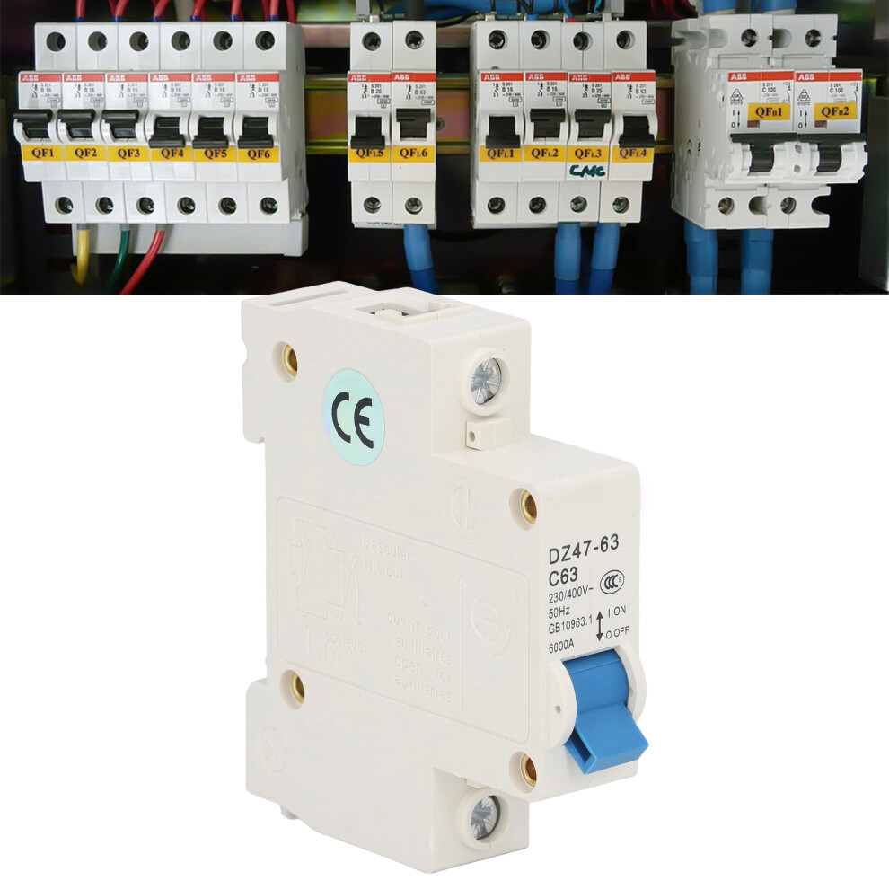 Miniature Circuit Breaker 1P Residual Current Isolator Din Rail Mount 230V 400V 63A Dz47â63 C63 4971321610574