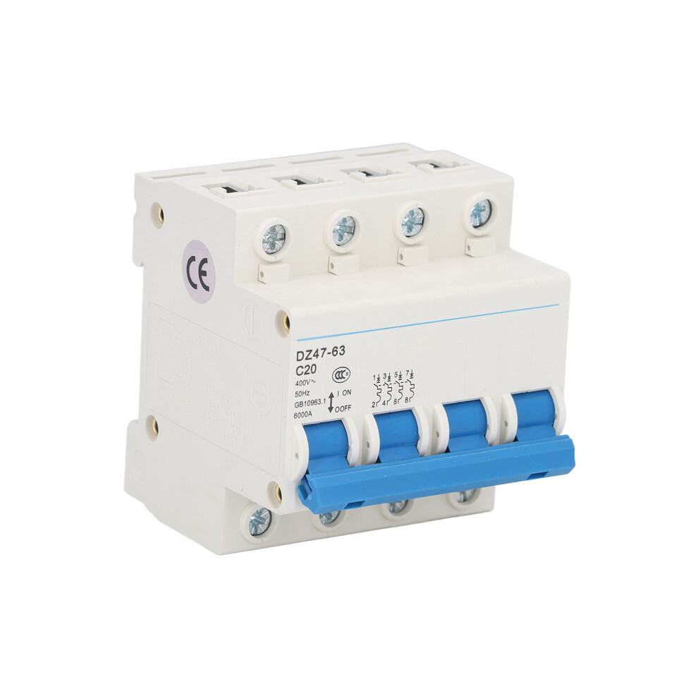 Circuit Breaker Mini 4P Mcb Din Rail Mount 6000A Breaking Capacity 400V 20A For Home 7891321610510