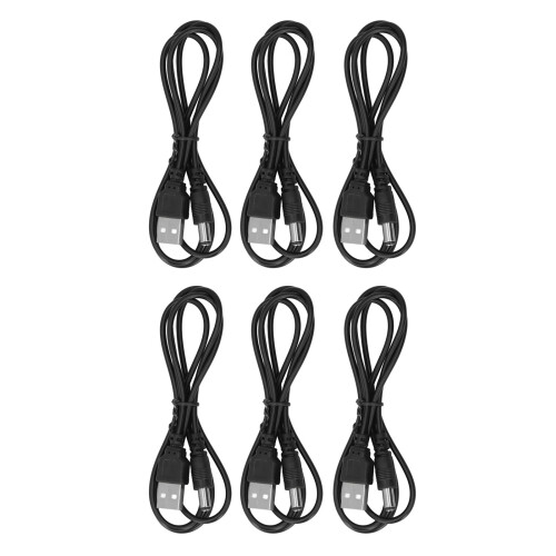 6 piezas de cable negro USB 2.0 tipo A a conector de barril de 5.5x2.1mm 5V 1