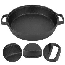 25CM Thickened Pancake Pan Cast Iron Flat Bottom Pan 2 Handle Kitchen Frying Pan for Household